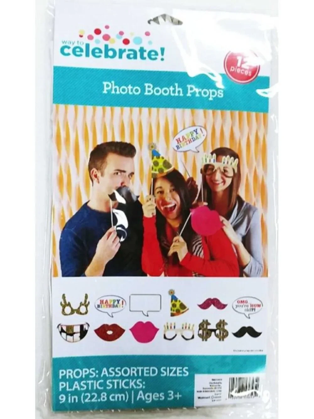 Celebrate Happy Birthday Photo Booth Props 12 Assorted Props Age 3+